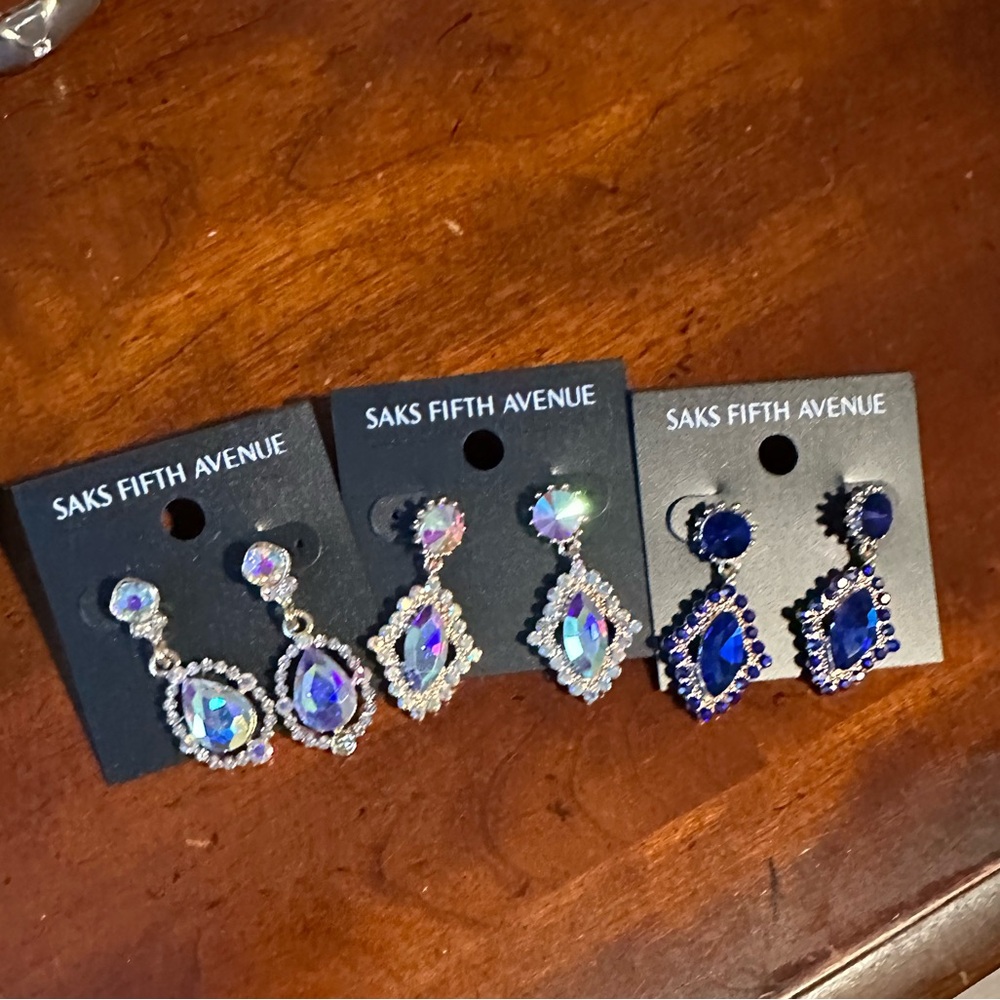 Saks Fifth Avenue Blue and Iridescent Stone Earrings